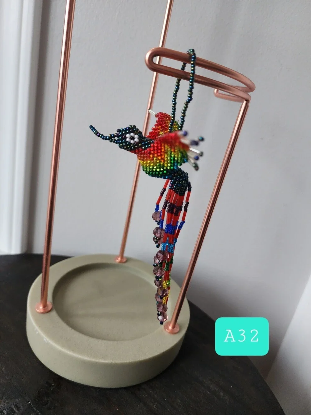 Huichol Beaded Hummingbird Key Chain Mexican Folk Art Bird 6” Sun Catcher A32